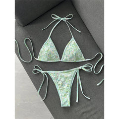 Printed Sequins Halter Bikini Two-pieces Bikini Set