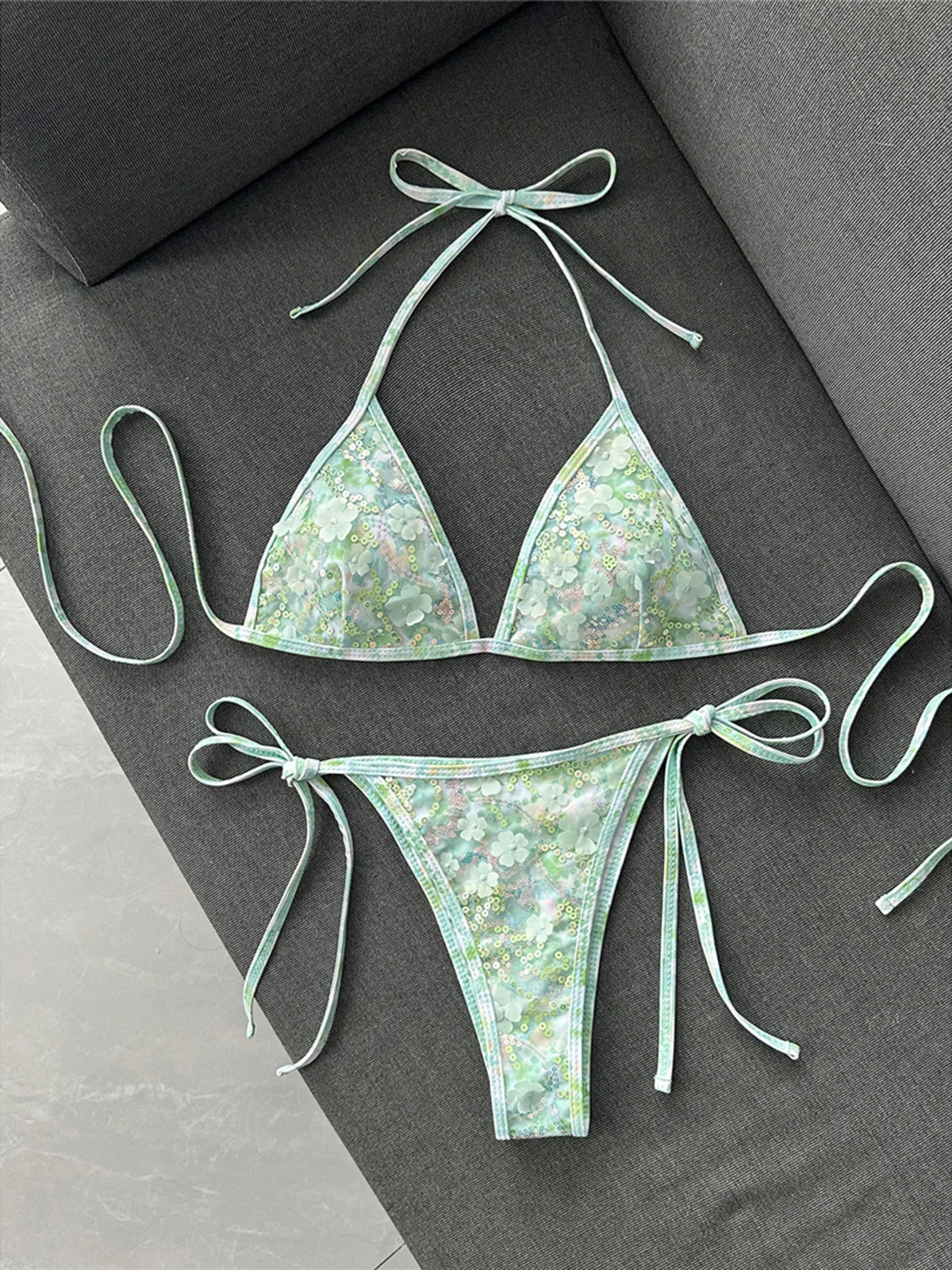 Printed Sequins Halter Bikini Two-pieces Bikini Set