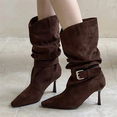 Punk Pleated Buckle Strap Ankle Boots