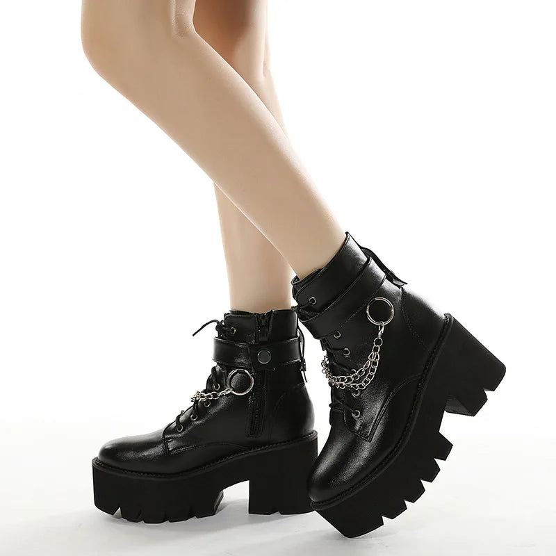 Punk Style Chunky Heel Platform Boots