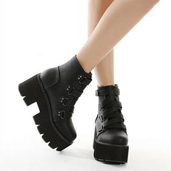 Punk Style Chunky High Heel Ankle Boots
