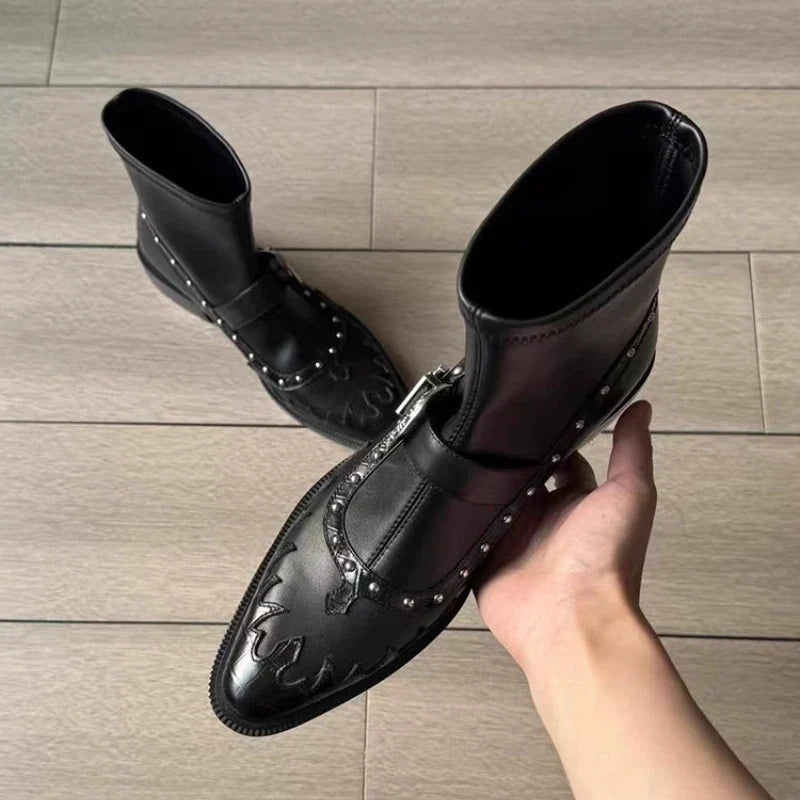 Punk-Style Rivet Ankle Boots