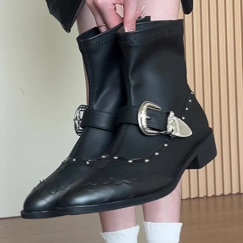 Punk-Style Rivet Ankle Boots