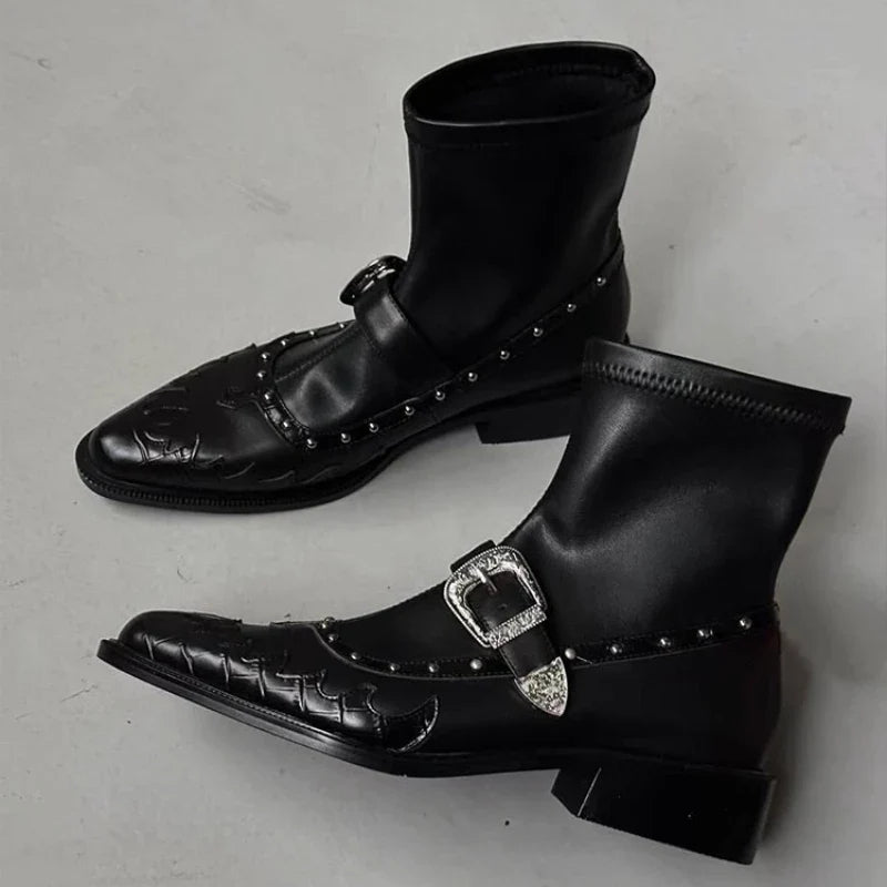 Punk-Style Rivet Ankle Boots