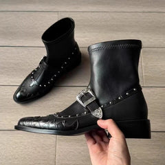Punk-Style Rivet Ankle Boots