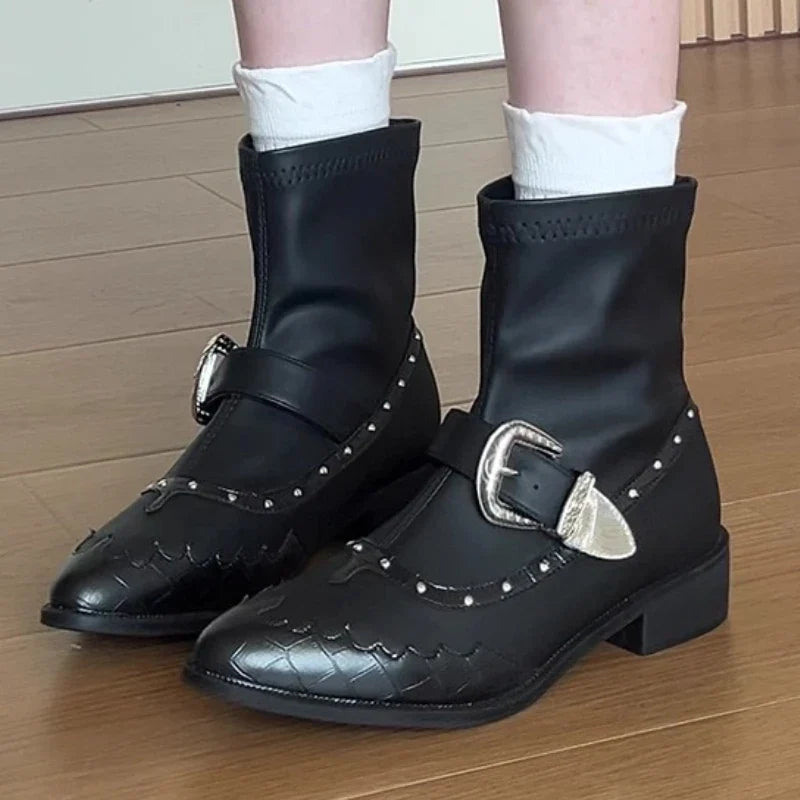 Punk-Style Rivet Ankle Boots