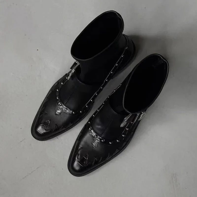 Punk-Style Rivet Ankle Boots