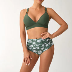 Bikini for Large Bust Solid Color Two Piece Set Confident Swimsuit Green Swimsuit