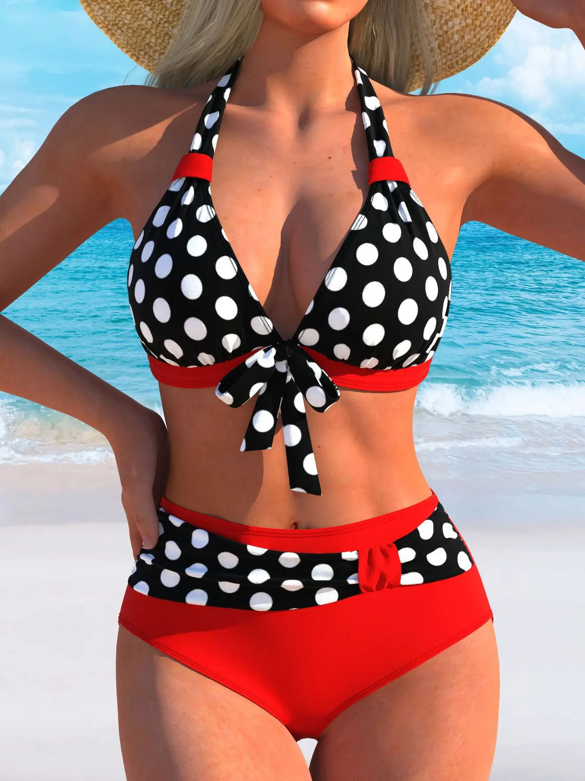 Bikini for Small Bust Halter Top & Bottom Backless Slimming Swimsuit & SPA Two Piece Suit