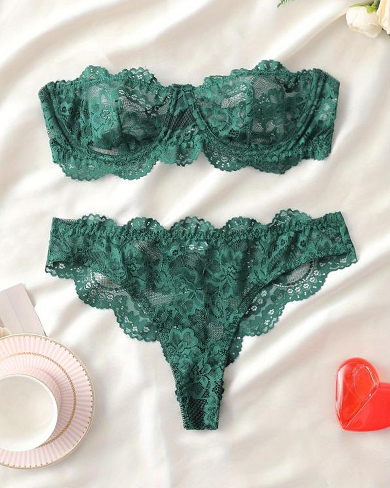 Women's Floral Lace Lingerie Breathable Comfort Underwear Set