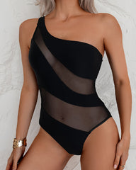 One-shoulder See-through Mesh One-piece Swimsuit