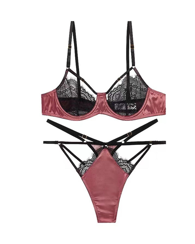 Lace French Patchwork See-through Lingerie Set