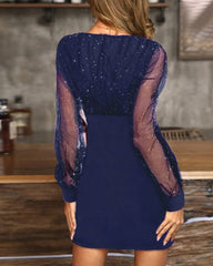 Slim Fit Mesh V-neck Sequined Dress