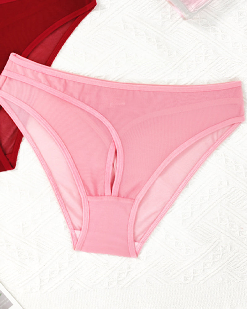 Solid Color See-through Mesh Hollow-out Comfortable Panties
