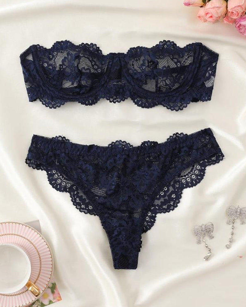 Women's Floral Lace Lingerie Breathable Comfort Underwear Set