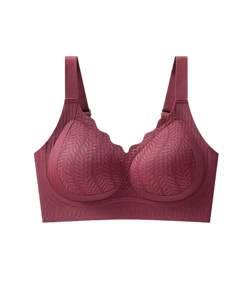 Casual Seamless Wavy Edge Wide Shoulder Straps Underwire Push-up Breathable Bra