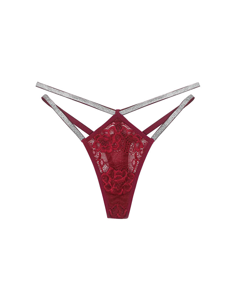 Lace Openwork Shiny Belt Low-rise Thong