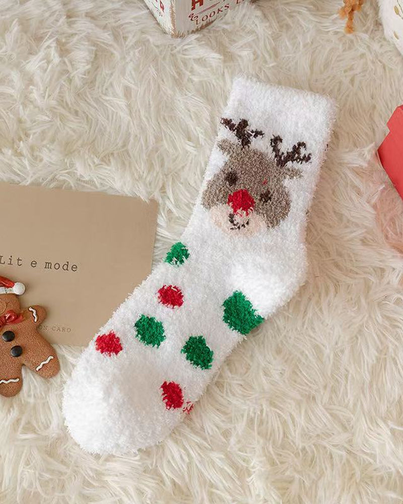 Christmas Coral Fleece Fun Print Mid-calf Warm Socks