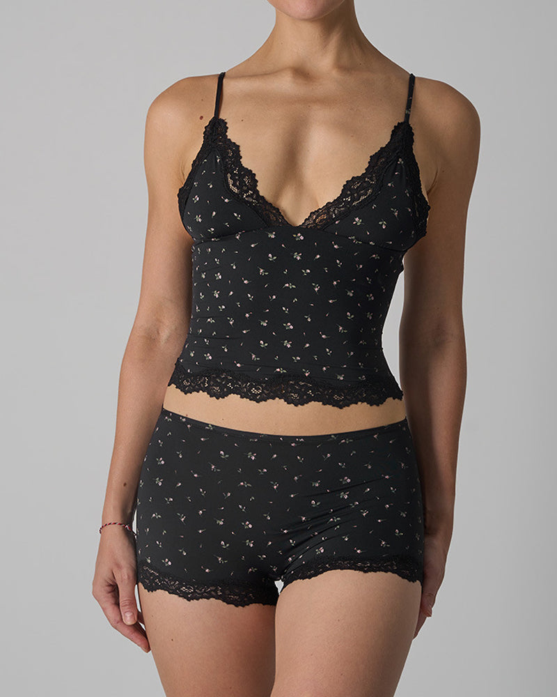 Skin-friendly Lace Trim V-neck Camisole and Boyshorts Underwear Set