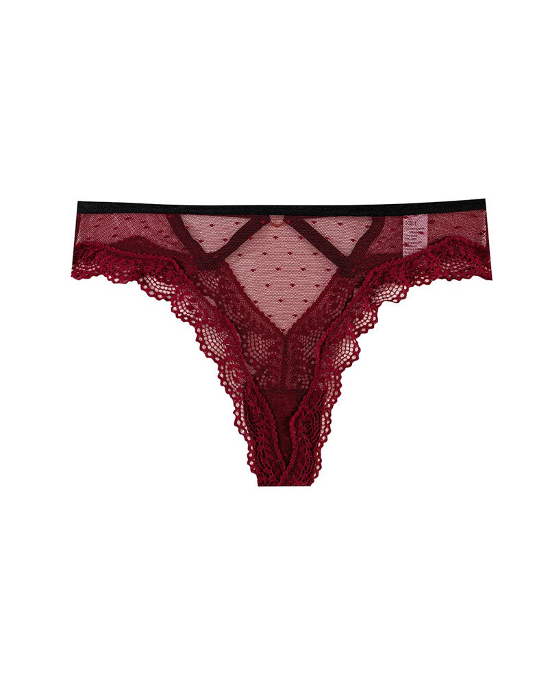 Polka Dot Lace Cutout See-through Thong