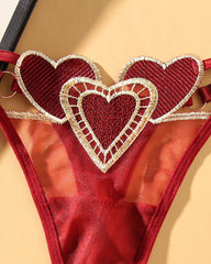 Heart Embroidered Sheer Mesh Thong