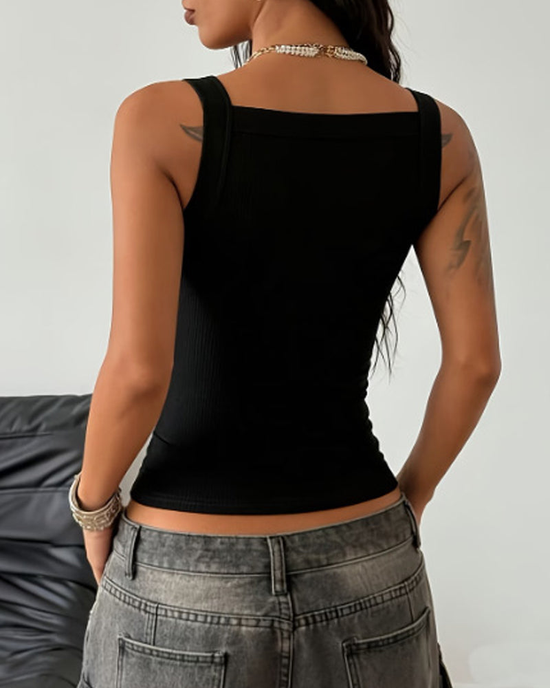 Low-cut Adjustable Strap Solid Color Stretch Vest