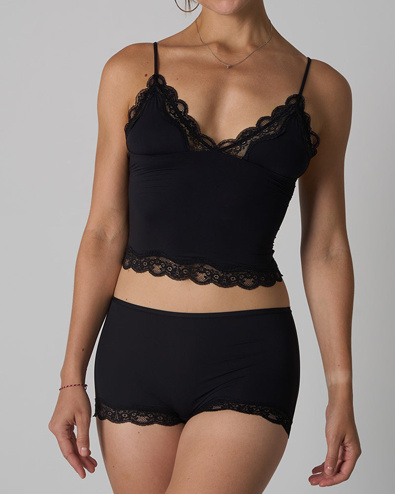 Skin-friendly Lace Trim V-neck Camisole and Boyshorts Underwear Set