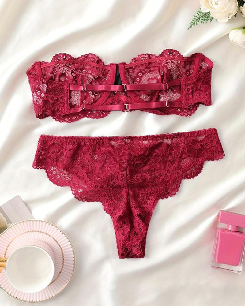 Women's Floral Lace Lingerie Breathable Comfort Underwear Set