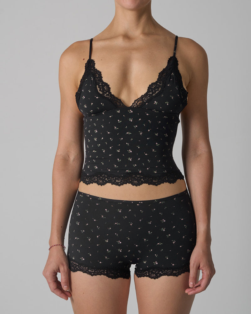 Skin-friendly Lace Trim V-neck Camisole and Boyshorts Underwear Set