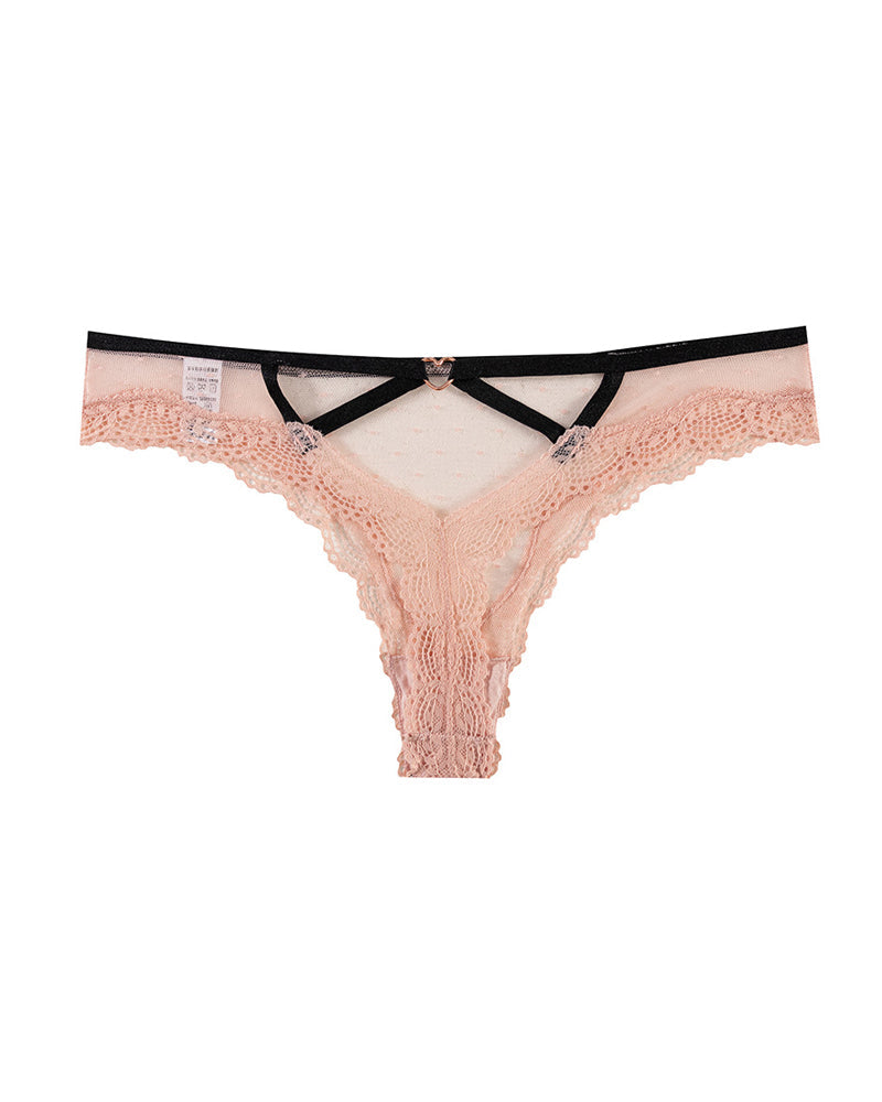 Polka Dot Lace Cutout See-through Thong
