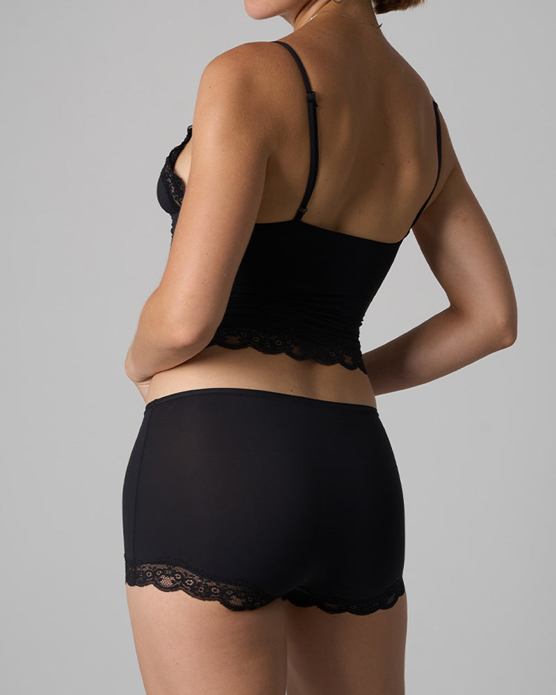 Skin-friendly Lace Trim V-neck Camisole and Boyshorts Underwear Set