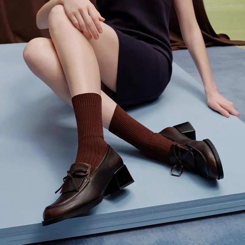 Retro Brown Bow Decorate High-Heel Pumps