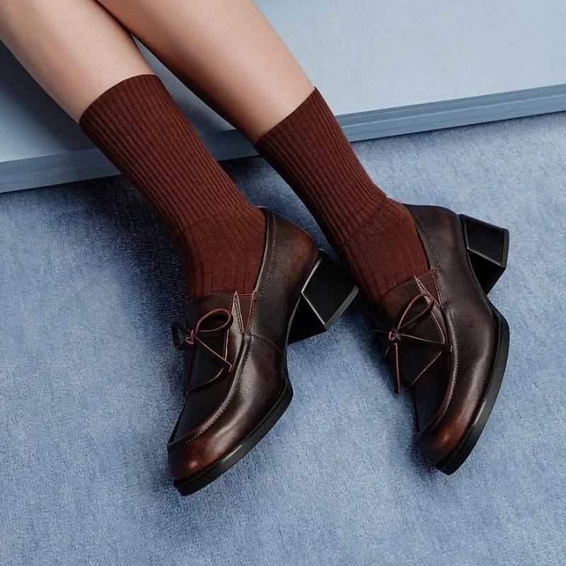 Retro Brown Bow Decorate High-Heel Pumps