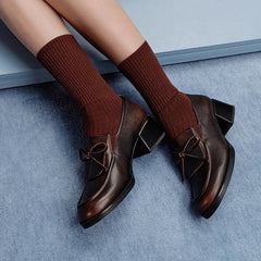 Retro Brown Bow Decorate High-Heel Pumps