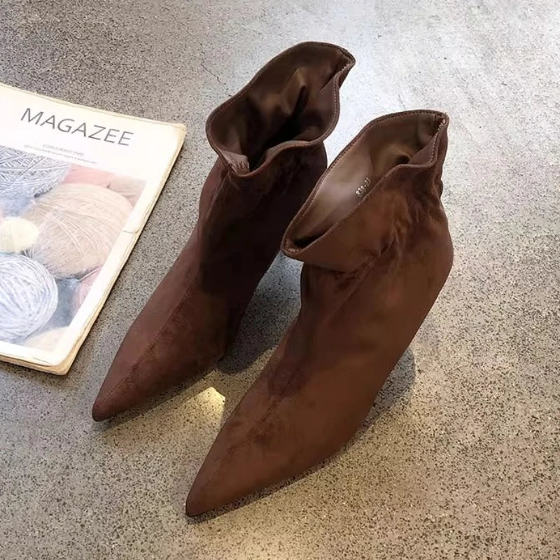 Retro Brown Faux Suede Boots