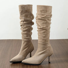 Retro Brown Faux Suede Knee Boots