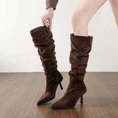 Retro Brown Faux Suede Knee Boots