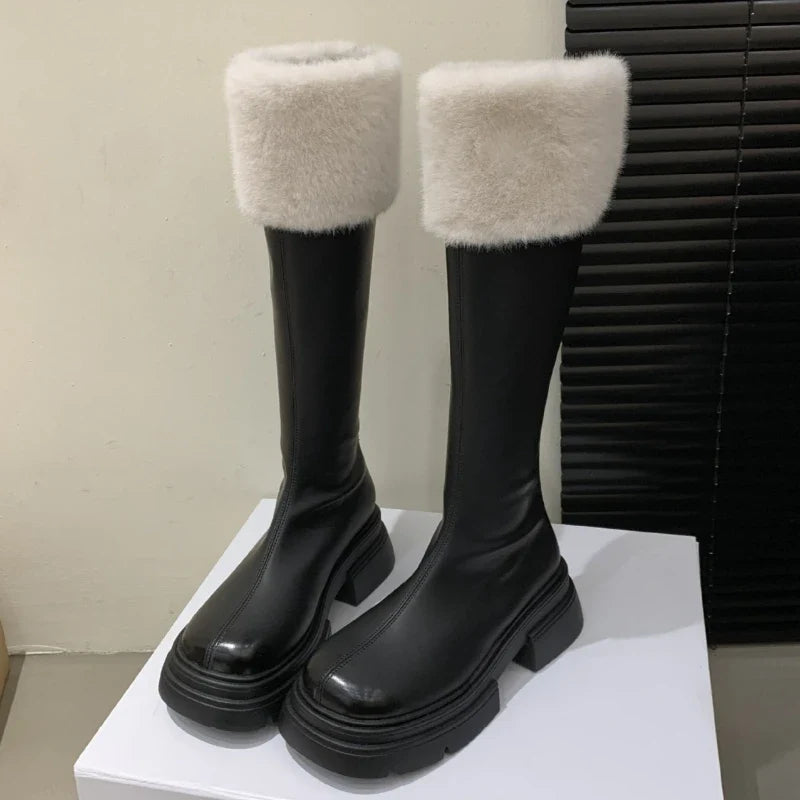 Retro Brown Soft Leather Knee-High Boots
