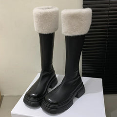 Retro Brown Soft Leather Knee-High Boots