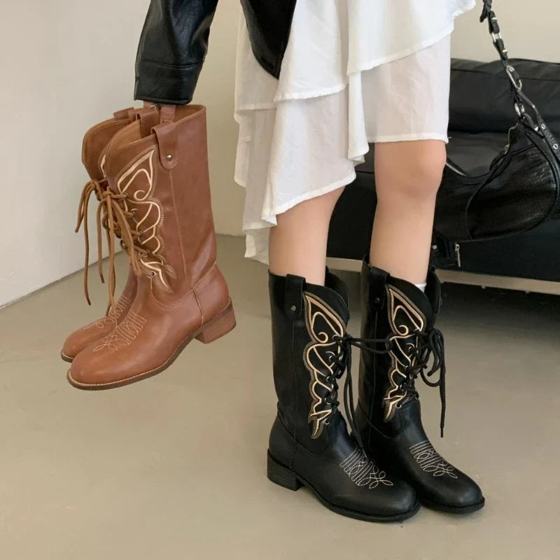 Retro Butterfly Embroidery Wedges Ankle Boots