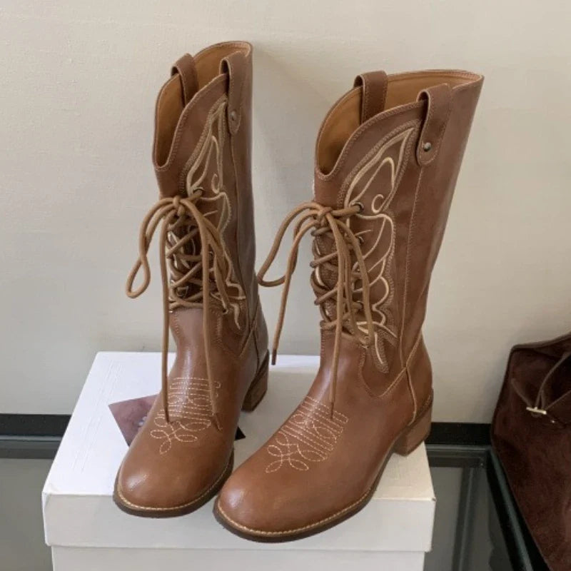 Retro Butterfly Embroidery Wedges Ankle Boots