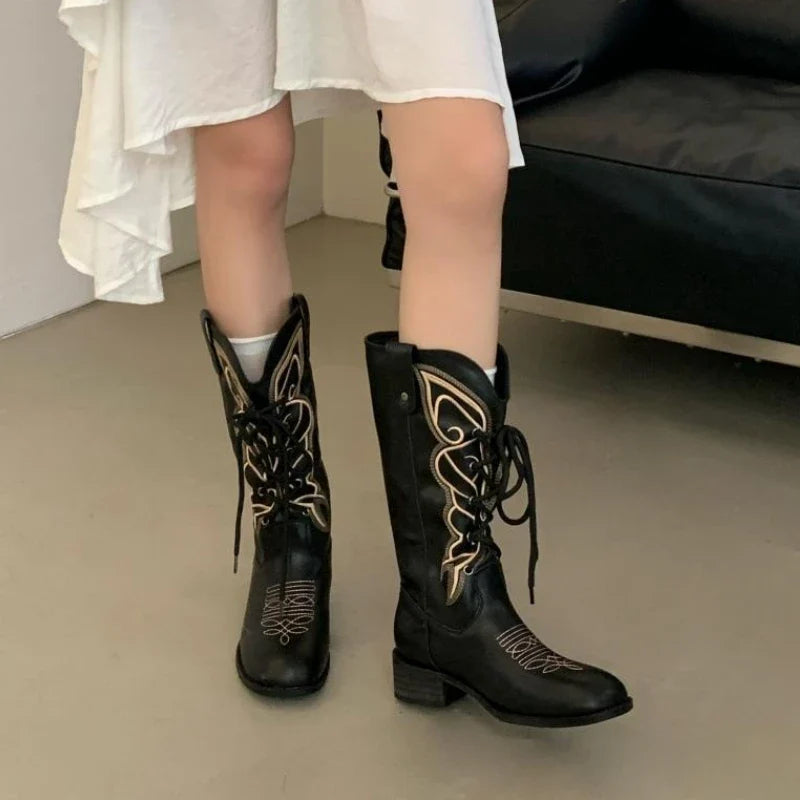 Retro Butterfly Embroidery Wedges Ankle Boots