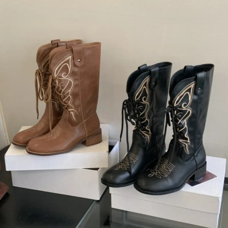 Retro Butterfly Embroidery Wedges Ankle Boots