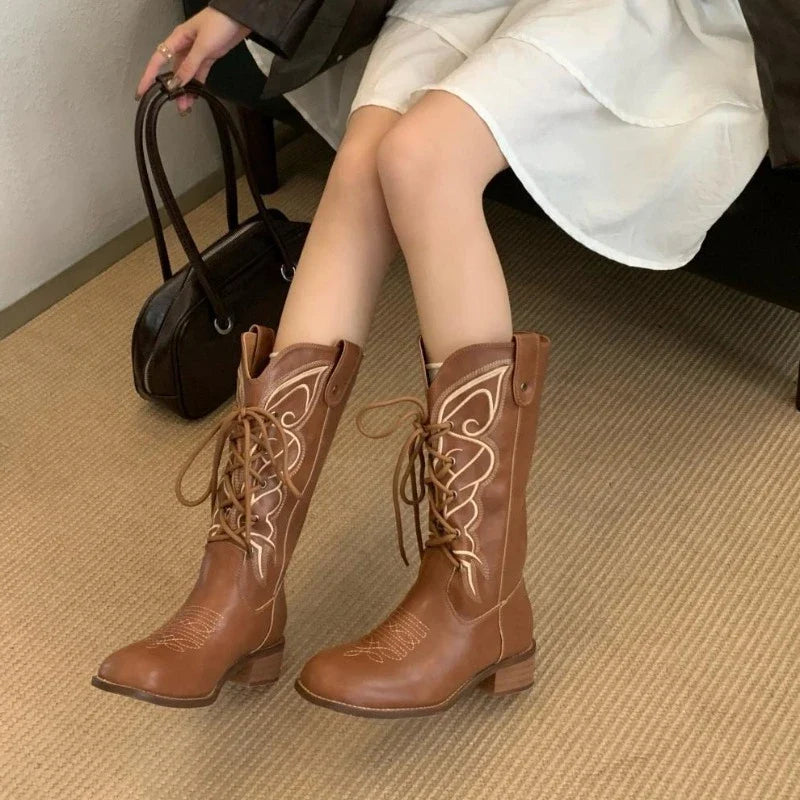 Retro Butterfly Embroidery Wedges Ankle Boots