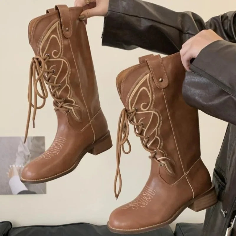 Retro Butterfly Embroidery Wedges Ankle Boots