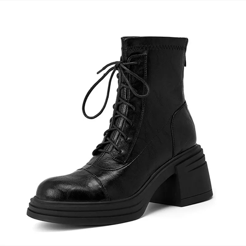 Retro Chunky Heel Lace-Up Ankle Boots