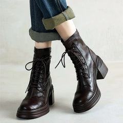 Retro Chunky Heel Lace-Up Ankle Boots