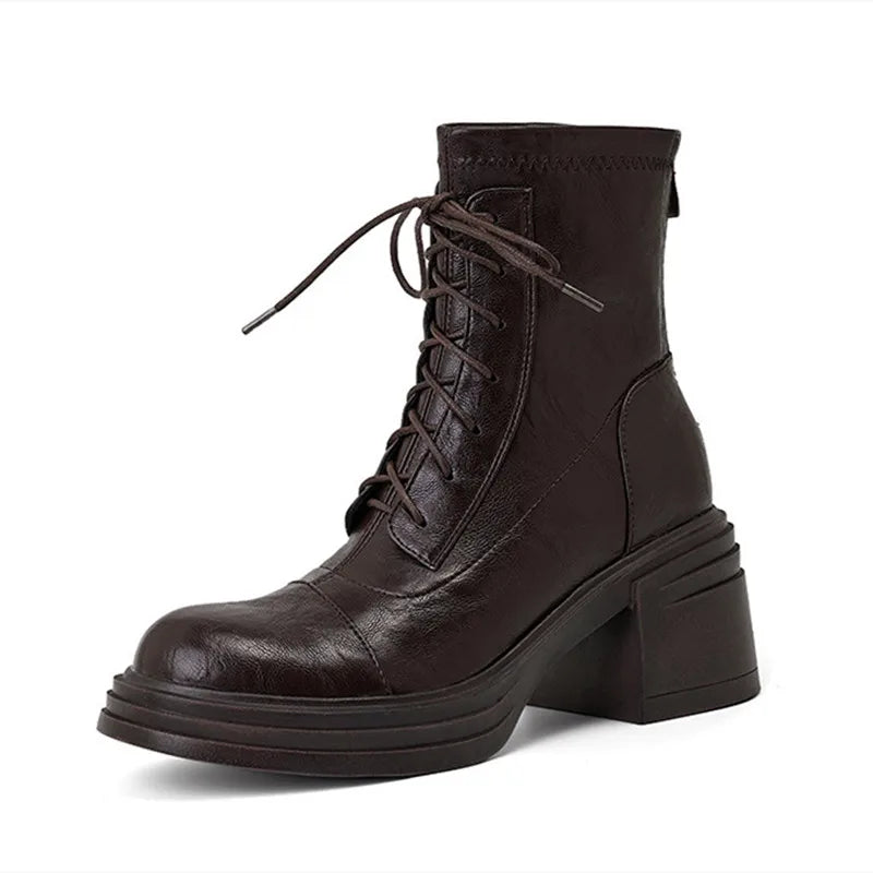 Retro Chunky Heel Lace-Up Ankle Boots