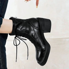 Retro Chunky Heel Lace-Up Ankle Boots