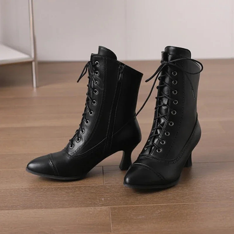 Retro Cross Lace Ankle Boots